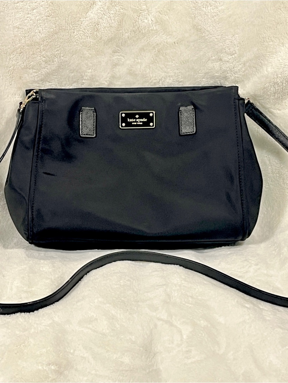 kate spade Black Nylon Crossbody with Gold Logo Plate